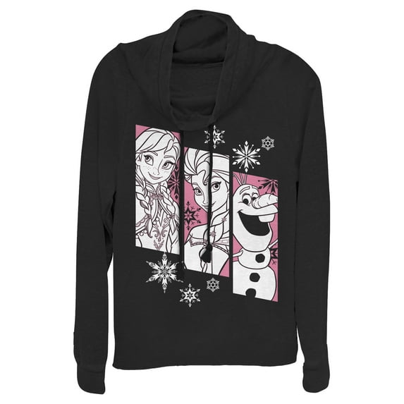 Junior's Frozen Trio Cowl Neck Sweatshirt Black Small