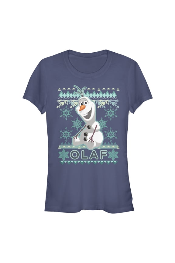 Junior's Frozen Ugly Christmas Olaf Graphic Tee Navy Blue Medium