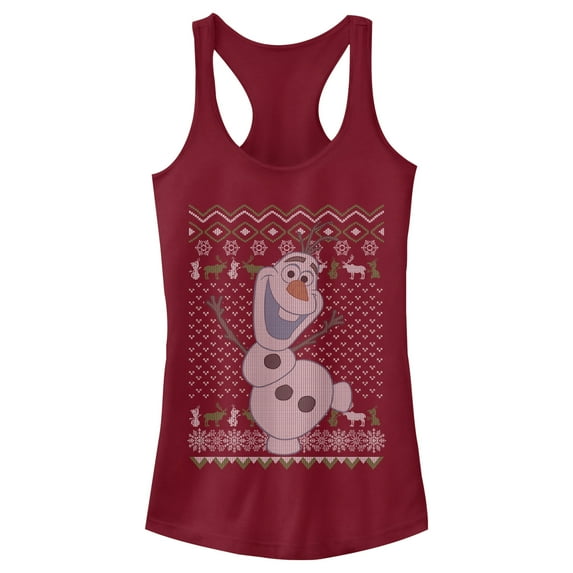 Junior's Frozen Ugly ChristmasOlaf Sven Racerback Tank Top Scarlet Medium