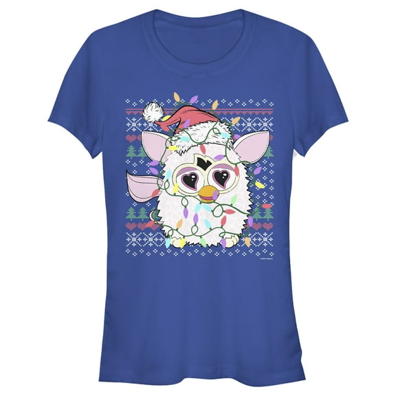 Junior's Furby Christmas Lights Ugly Sweater Print  Graphic T-Shirt