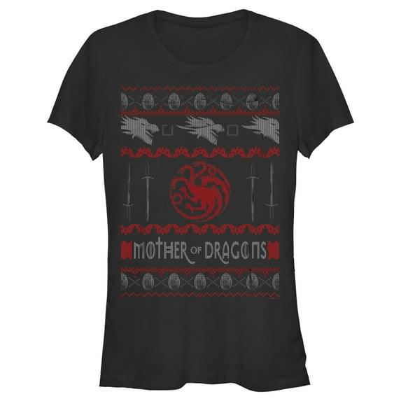 Junior's Game of Thrones Christmas Mother of Dragons Sweater Graphic Tee Black X Large