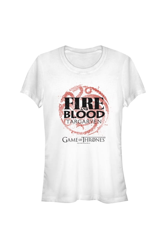 Junior's Game of Thrones Fire and Blood Dragon Symbol Graphic Tee White Medium