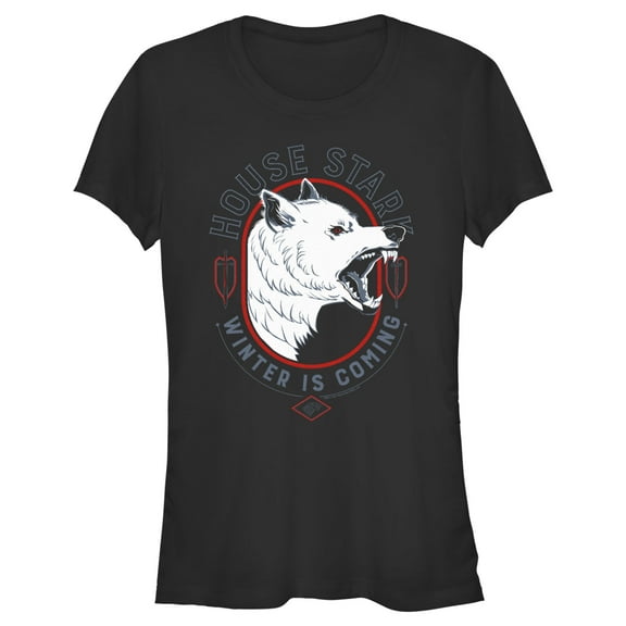 Junior's Game of Thrones House Stark White Wolf  Graphic Tee Black 2X Large