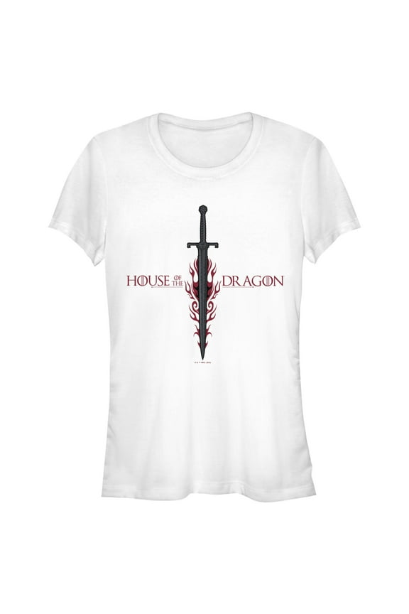 Junior's Game of Thrones: House of the Dragon Flaming Sword Logo Graphic Tee White X Large