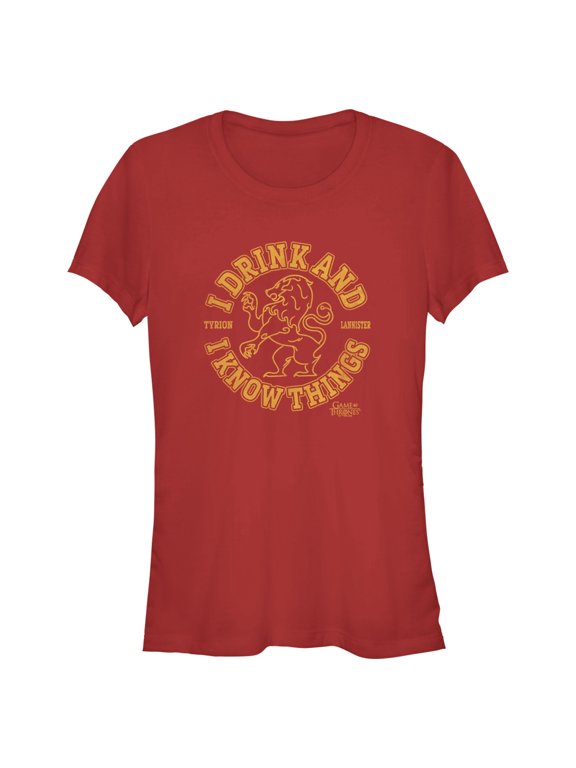 Junior's Game of Thrones I Drink and I Know Things College Logo Graphic Tee Red Large