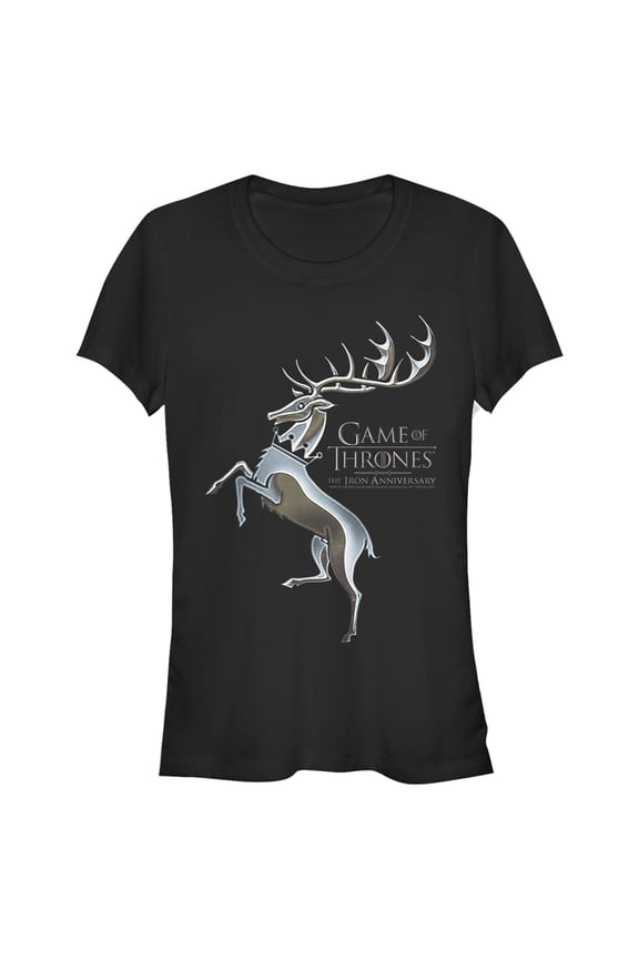 Junior's Game of Thrones Iron Anniversary Baratheon Metal Stag Crest Graphic Tee Black Medium