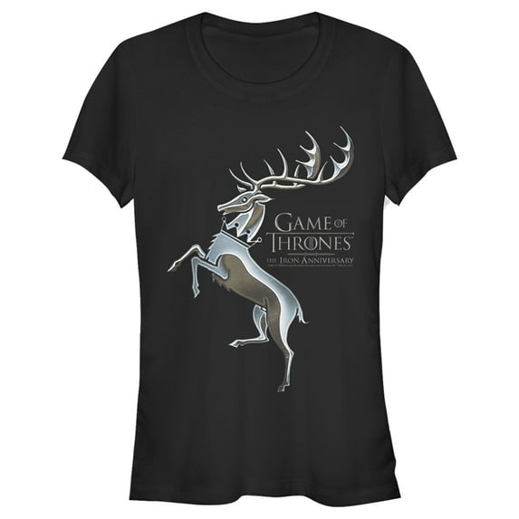 Junior's Game of Thrones Iron Anniversary Baratheon Metal Stag Crest  Graphic Tee Black Small