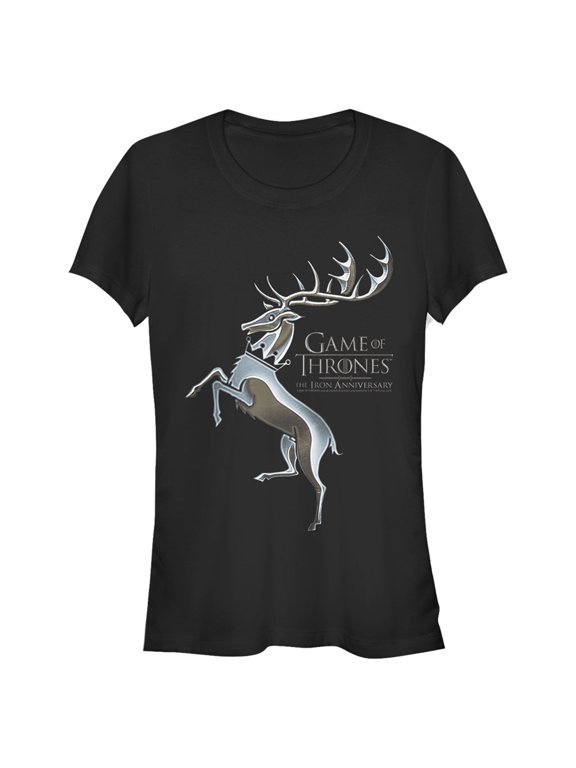 Junior's Game of Thrones Iron Anniversary Baratheon Metal Stag Crest Graphic Tee Black X Large