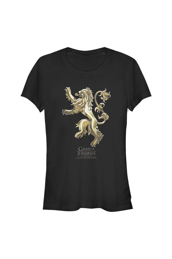 Junior's Game of Thrones Iron Anniversary Lannister Metal Lion Crest Graphic Tee Black 2X Large