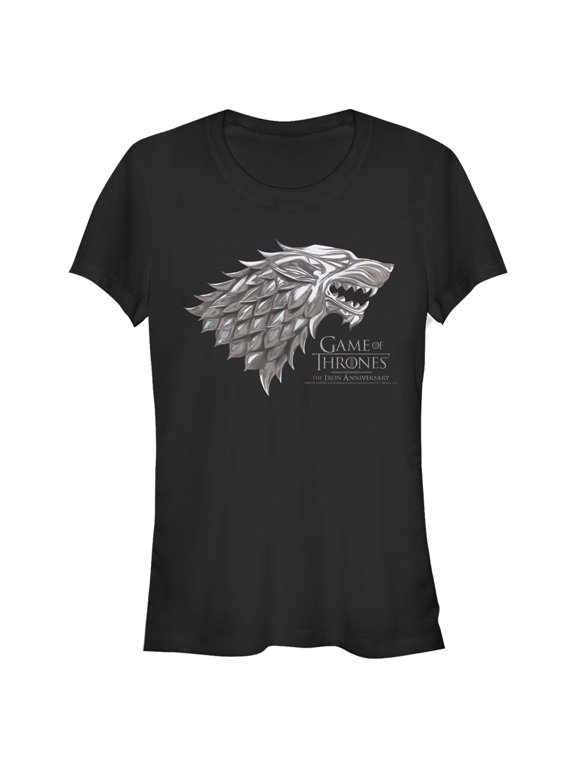 Junior's Game of Thrones Iron Anniversary Stark Metal Direwolf Crest Graphic Tee Black X Large