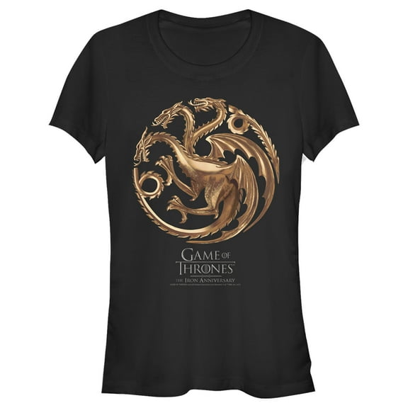 Junior's Game of Thrones Iron Anniversary Targaryen Metal Dragon Crest  Graphic Tee Black Small