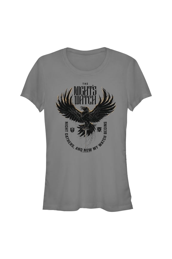 Junior's Game of Thrones The Night's Watch Crow  Graphic Tee Charcoal Large
