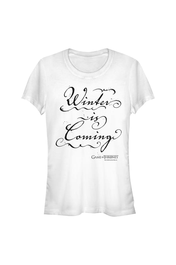Junior's Game of Thrones Winter is Coming Cursive Graphic Tee White Medium