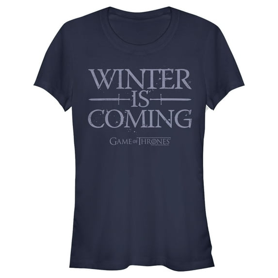 Junior's Game of Thrones Winter is Coming Mantra Graphic Tee Navy Blue Medium