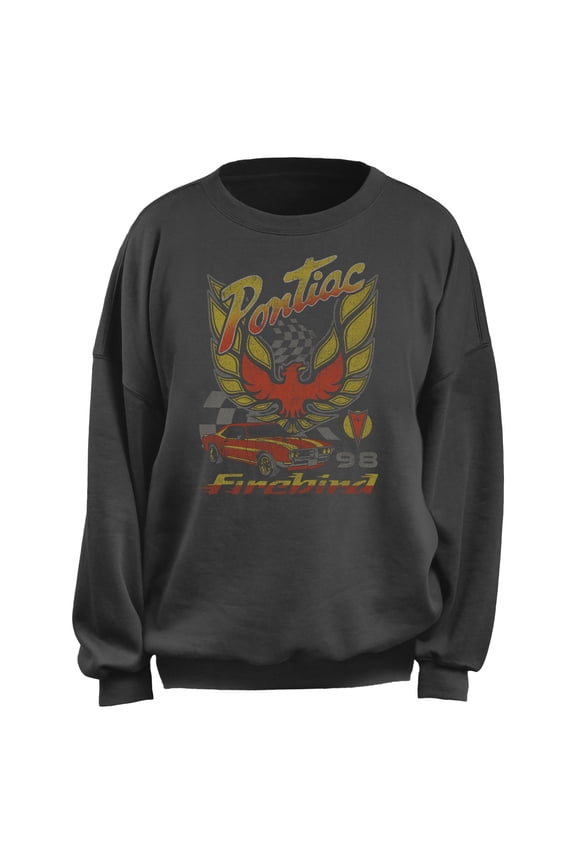 Junior's General Motors Distressed Retro Pontiac Firebird Logo Sweatshirt Charcoal X Large