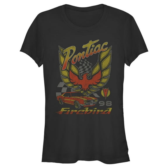 Junior's General Motors Retro Pontiac Firebird Logo  Graphic Tee Black Small