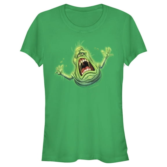 Junior's Ghostbusters Cartoon Slimer  Graphic Tee Kelly Green Large