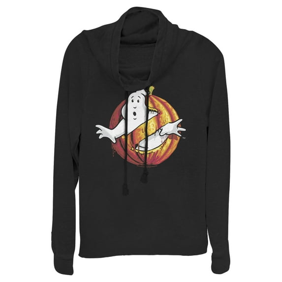 Junior's Ghostbusters Halloween Pumpkin Logo Cowl Neck Sweatshirt Black X Large