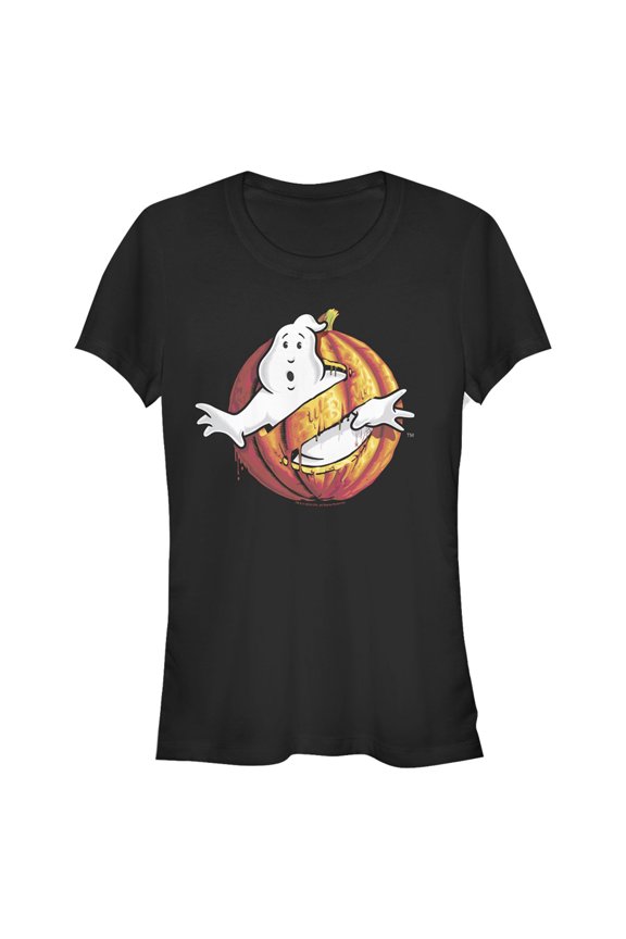 Junior's Ghostbusters Halloween Pumpkin Logo Graphic Tee Black Large