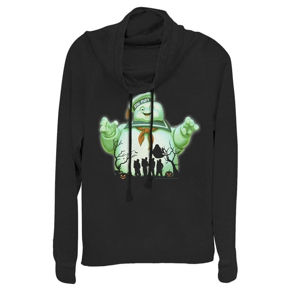 Junior's Ghostbusters Halloween Stay Puft Marshmallow Man Cowl Neck Sweatshirt Black 2X Large