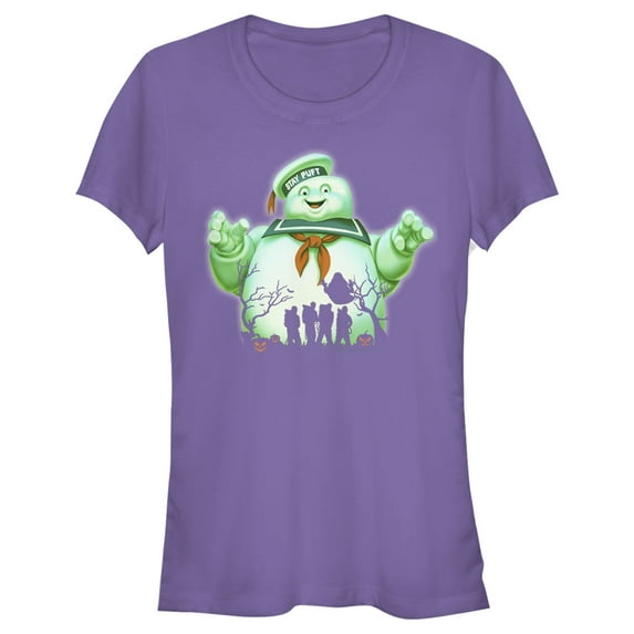 Junior's Ghostbusters Halloween Stay Puft Marshmallow Man Graphic Tee Purple Large