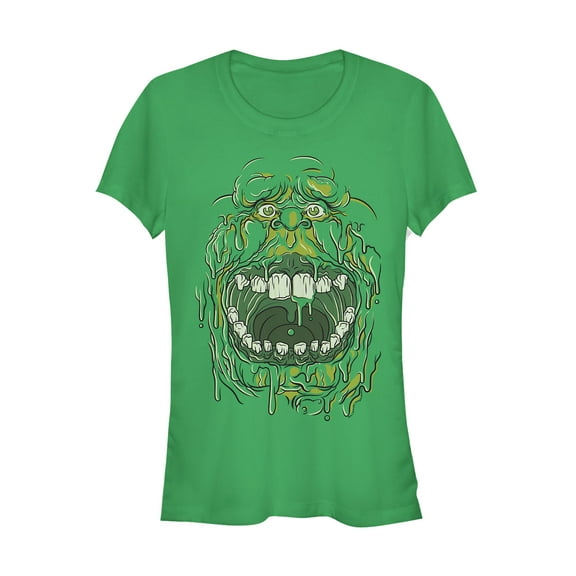 Junior's Ghostbusters Slimer Drip Face Graphic Tee Kelly Green 2X Large