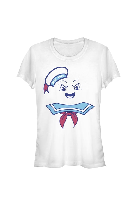 Junior's Ghostbusters Stay Puft Marshmallow Man Face Graphic Tee White Large