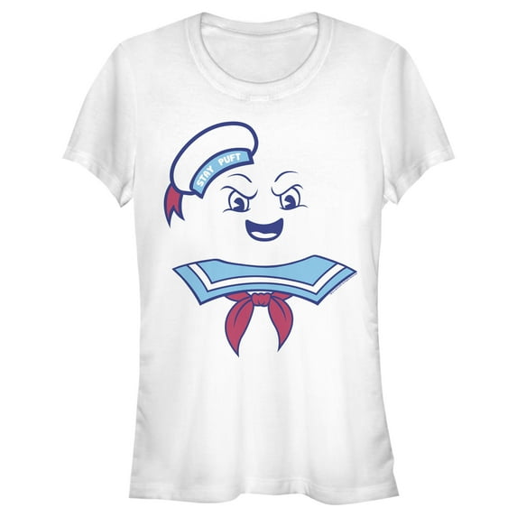 Junior's Ghostbusters Stay Puft Marshmallow Man Face Graphic Tee White Medium