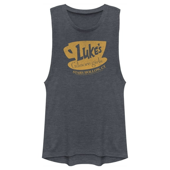 Junior's Gilmore Girls Distressed Luke's Diner Logo  Festival Muscle Graphic Tee Denim Blue Heather Large