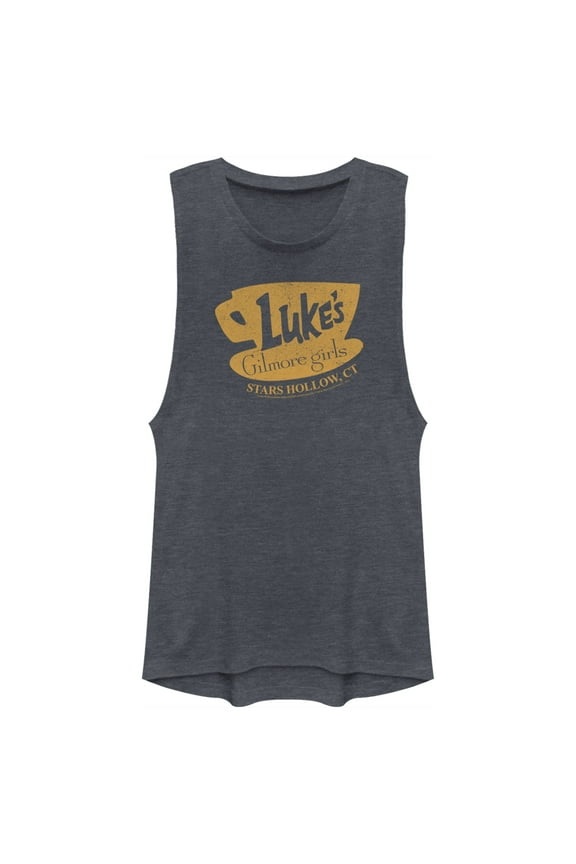 Junior's Gilmore Girls Distressed Luke's Diner Logo  Festival Muscle Graphic Tee Denim Blue Heather X Large