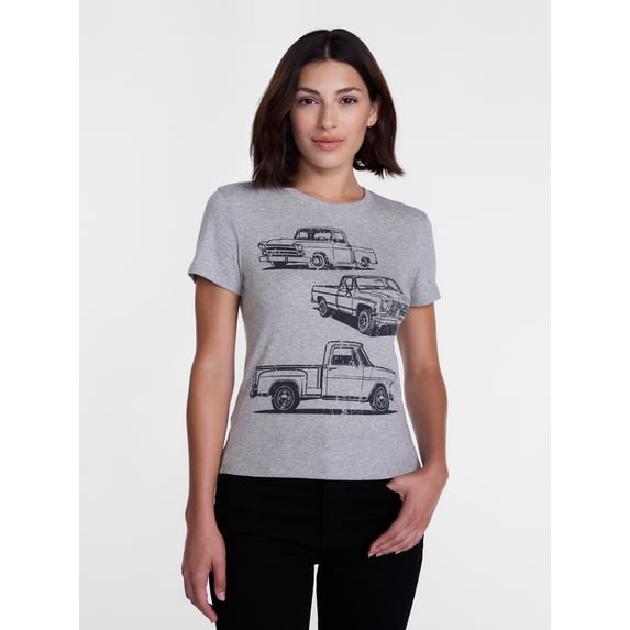 Women's Graphic Baby Tee, Texas Trucks, Sizes XXS-XXL