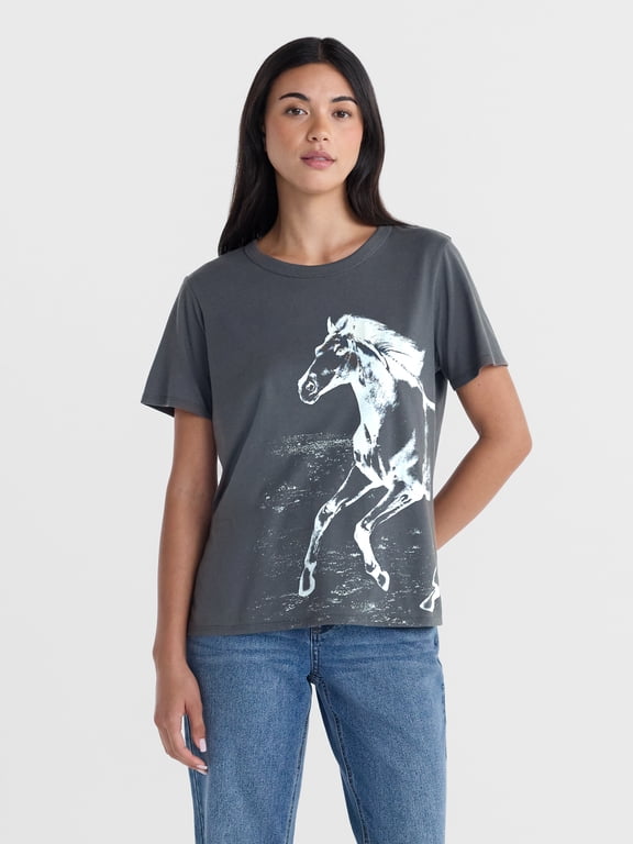 Horse Running Women’s Graphic Tee with Short Sleeves, Sizes XXS-XXL