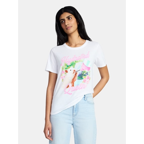 Junior's Graphic Everyday Short Sleeve Tee, Hydrated Queen, Sizes XXS-XXL