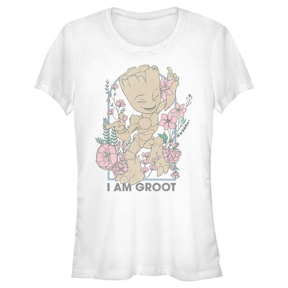Junior's Guardians of the Galaxy Floral I Am Groot Graphic Tee White Small