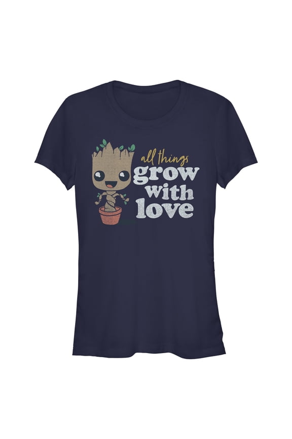 Junior's Guardians of the Galaxy Groot All Things Grow with Love Graphic Tee Navy Blue Medium
