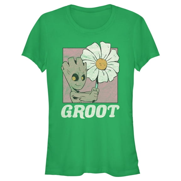 Junior's Guardians of the Galaxy Groot and Flower Portrait Graphic Tee Kelly Green Small