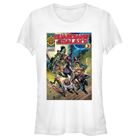 Junior's Guardians of the Galaxy Vol. 3 Action Comic Book Poster  Graphic Tee White Medium