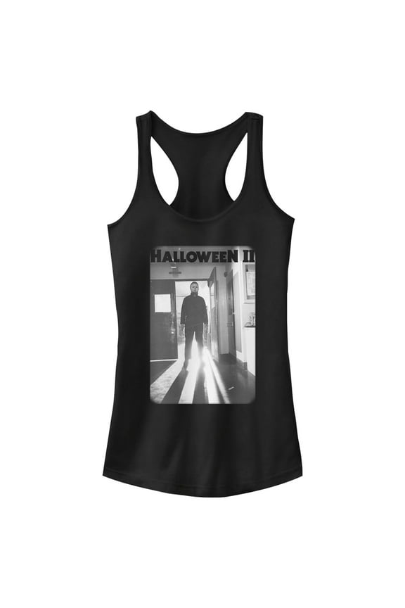 Junior's Halloween II Michael Myers Black Logo Racerback Tank Top Black 2X Large