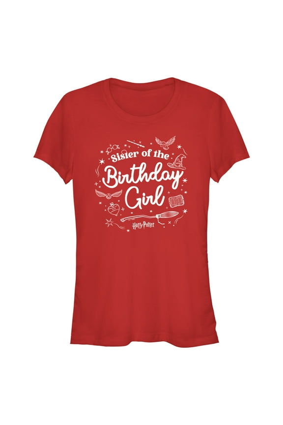 Junior's Harry Potter Birthday Girl Sister Graphic Tee Red Medium