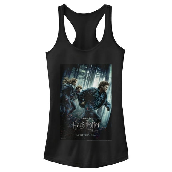 Junior's Harry Potter Deathly Hallows Poster  Racerback Tank Top Black X Large