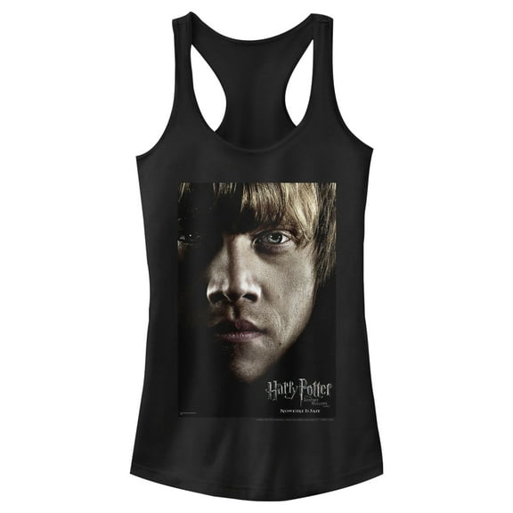Junior's Harry Potter Deathly Hallows Ron Character Poster Racerback Tank Top Black X Large