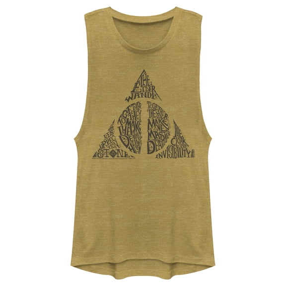 Junior's Harry Potter Deathly Hallows Secret Festival Muscle Graphic Tee Gold Heather Medium