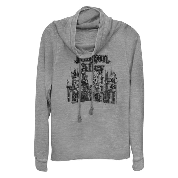 Junior's Harry Potter Distressed Diagon Alley Sketch Cowl Neck Sweatshirt