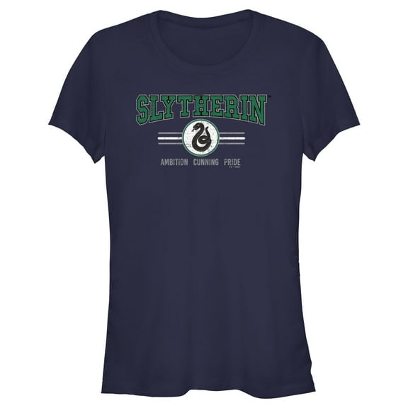 Junior's Harry Potter Distressed Slytherin Traits  Graphic Tee Navy Blue Medium