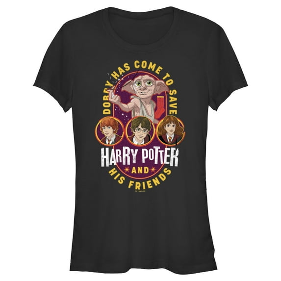 Junior's Harry Potter Dobby Has Come to Save Cartoon Graphic Tee Black Small