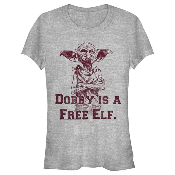Junior's Harry Potter Dobby is a Free Elf  Graphic Tee Athletic Heather Large