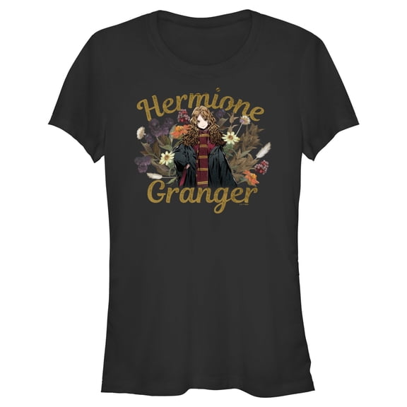 Junior's Harry Potter Floral Hermione Granger Graphic Tee Black X Large