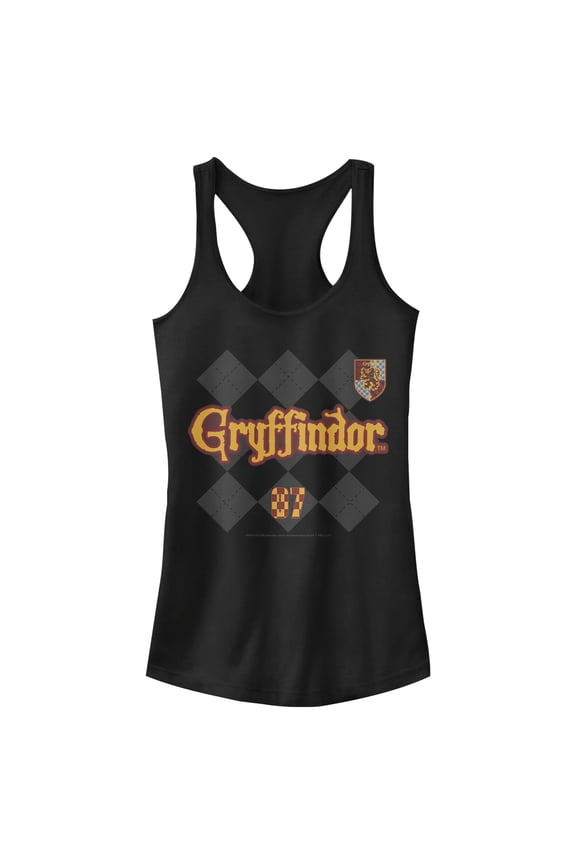Junior's Harry Potter Gryffindor Argyle Print Racerback Tank Top Black Large