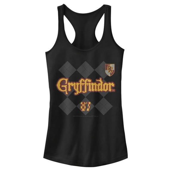 Junior's Harry Potter Gryffindor Argyle Print Racerback Tank Top Black Small