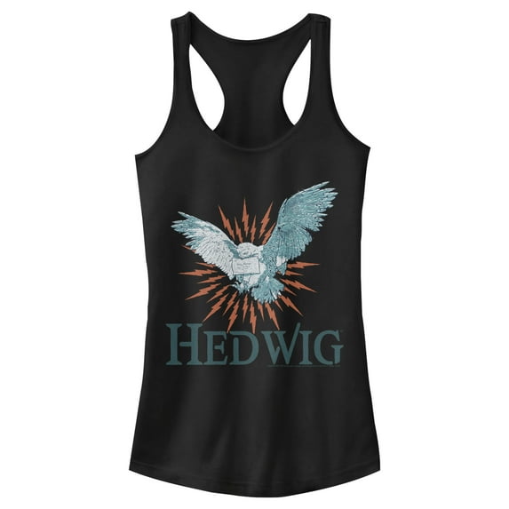 Junior's Harry Potter Hedwig Owl Flight Racerback Tank Top Black Medium